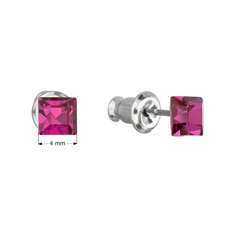 Náušnice bižutéria so Swarovski kryštálmi ružová štvorec fuchsia