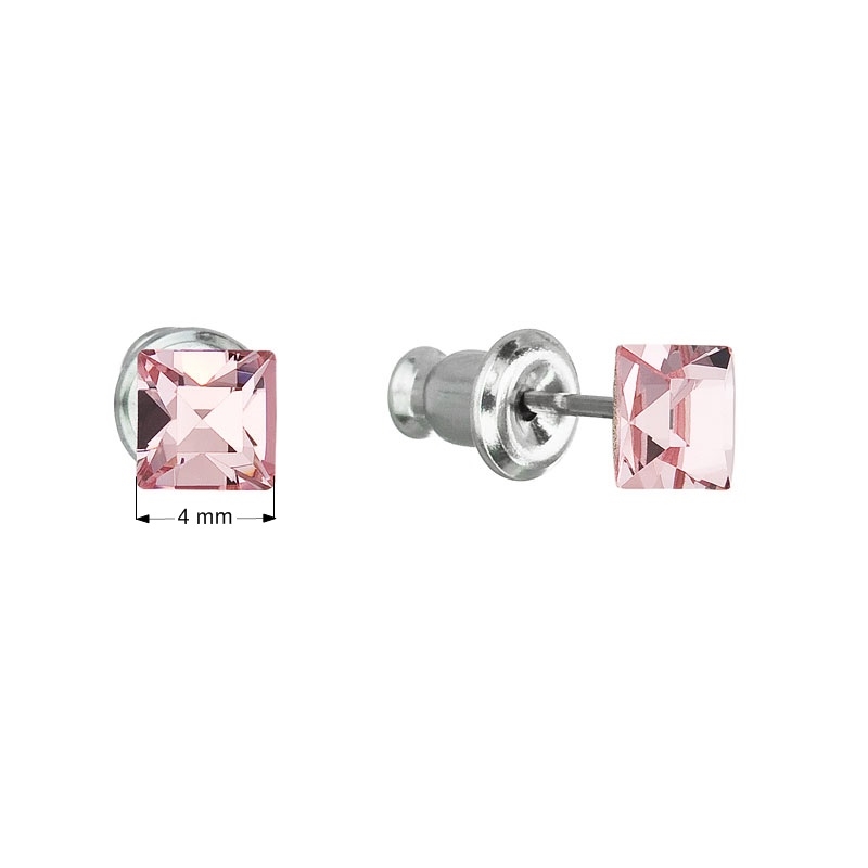 Náušnice bižutéria so Swarovski kryštálmi ružová štvorec light rose