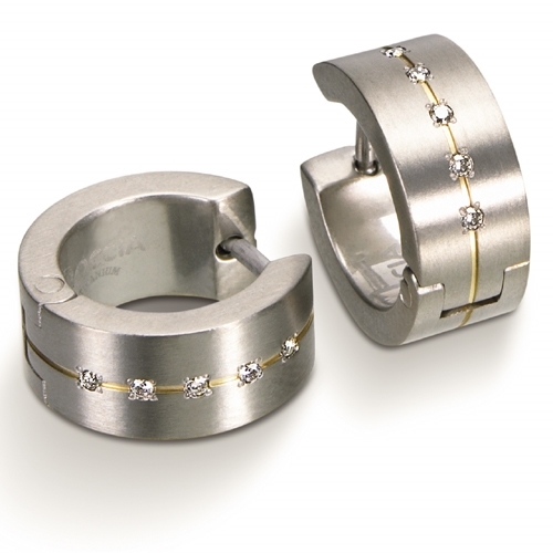 Titánové náušnice krúžky s diamantmi BOCCIA® 0503-11