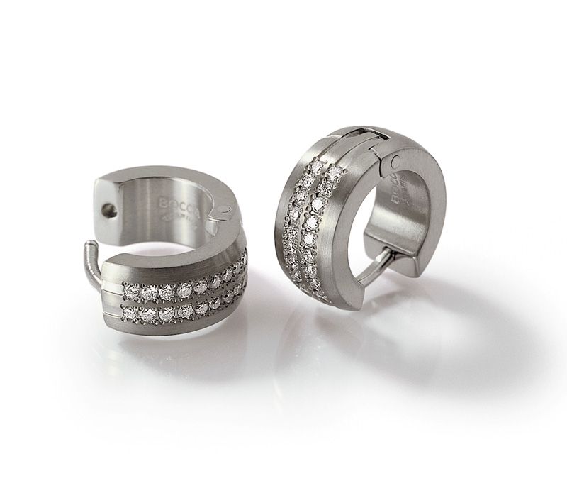 Titánové náušnice krúžky s diamantmi BOCCIA® 0505-10