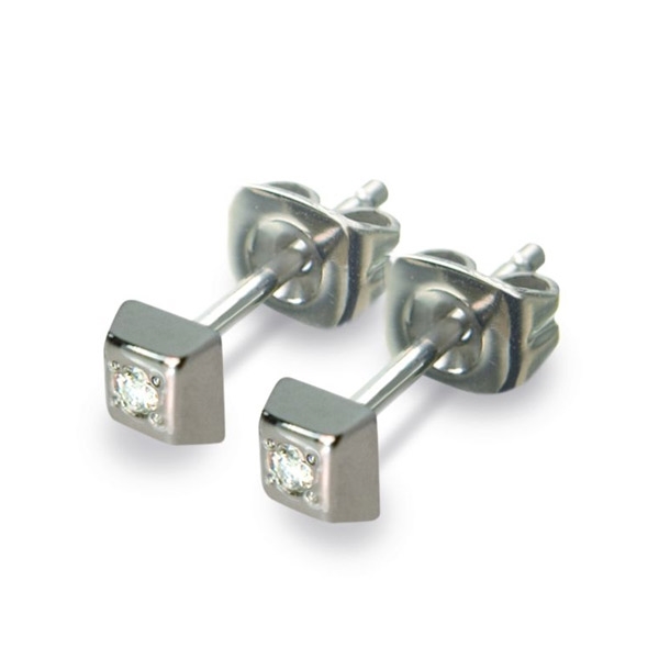 Titánové náušnice štvorčeky s Diamante BOCCIA® 0538-01