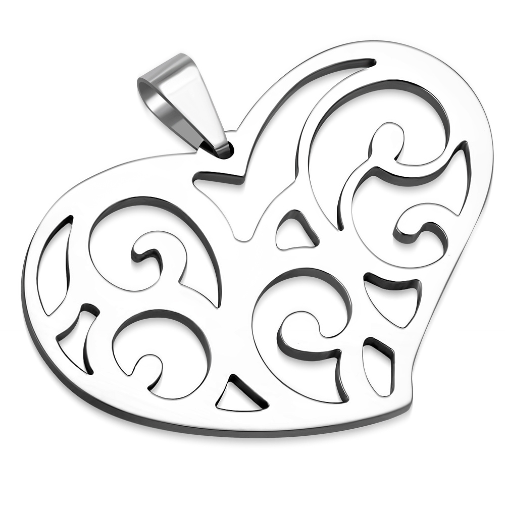 Oceľový prívesok - srdce s ornamentami