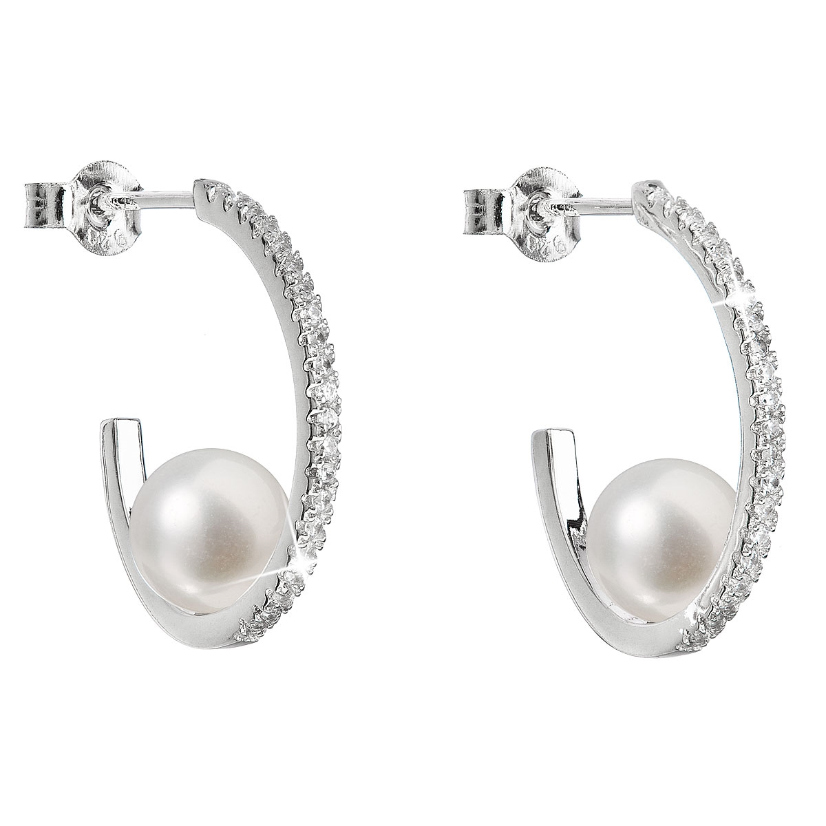Stříbrné náušnice kruhy s bílou říční perlou EG2113