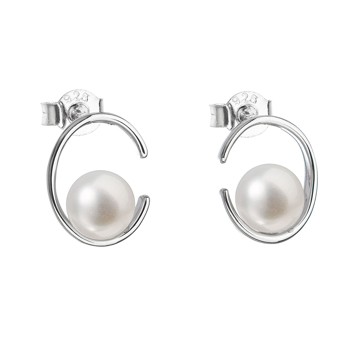 Stříbrné náušnice pecky s bílou říční perlou EG2116