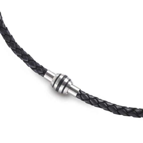Čierny kožený splietaný náhrdelník BOCCIA® 0873-0150, dĺžka 50 cm