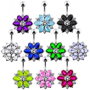 Šperky4U Stříbrný piercing do pupíku - kytička - BP01150-CE
