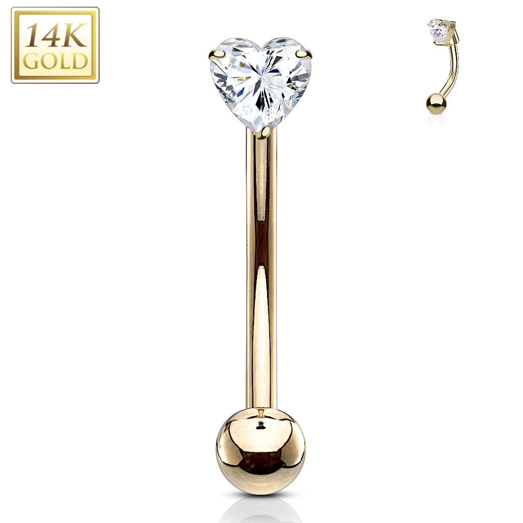 Zlatý piercing do obočí, čirý zirkon, Au 585/1000 ZL01092-YG