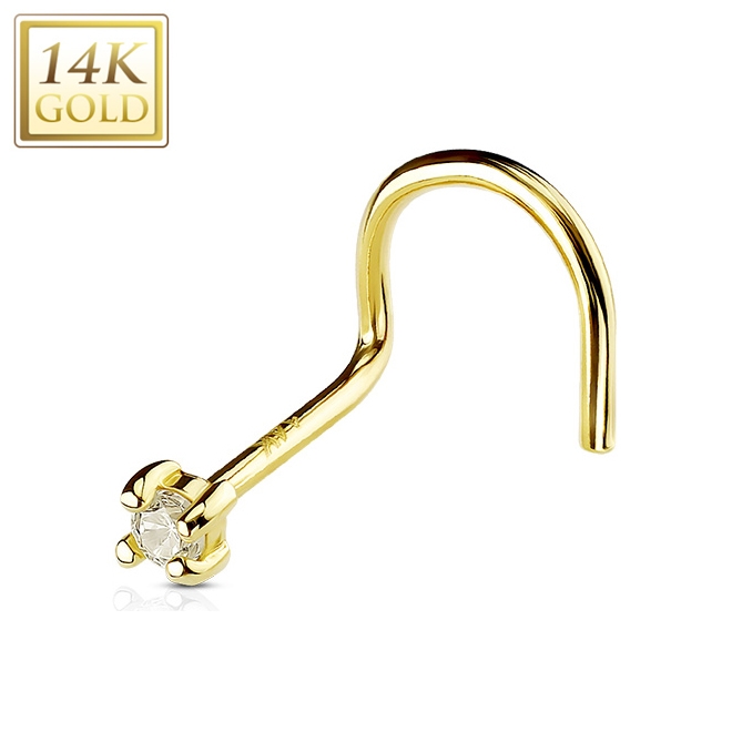 Zlatý piercing do nosa - zirkón 2 mm, Au 585/1000