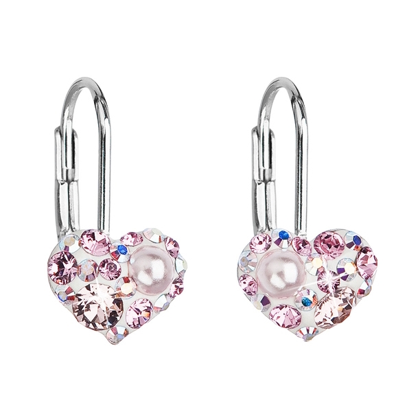 Dievčenské strieborné náušnice srdiečka s kryštálmi Crystals from Swarovski ®, Pink