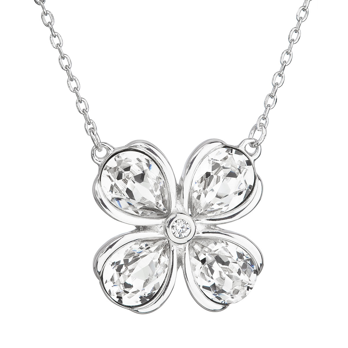 Stříbrný náhrdelník s krystaly Swarovski bílá kytička EG4049