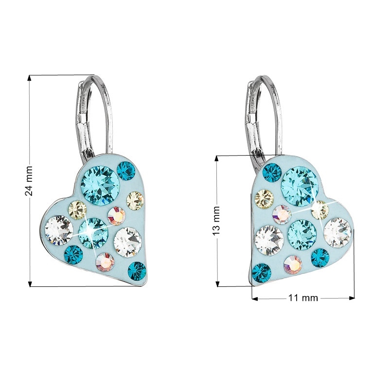 Náušnice bižutéria so Swarovski kryštálmi srdce, Turquoise