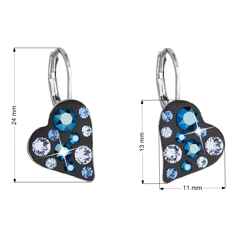 Náušnice bižutéria so Swarovski kryštálmi srdce, Metalic Blue