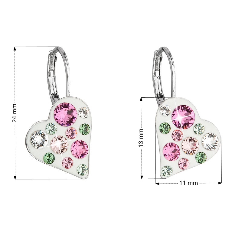 Náušnice bižutéria so Swarovski kryštálmi srdce, Rose