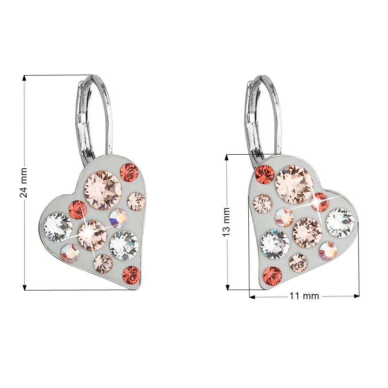 Náušnice bižutéria so Swarovski kryštálmi srdce, Light Peach