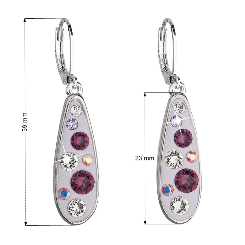 Náušnice bižutéria so Swarovski kryštálmi kvapka, Amethyst