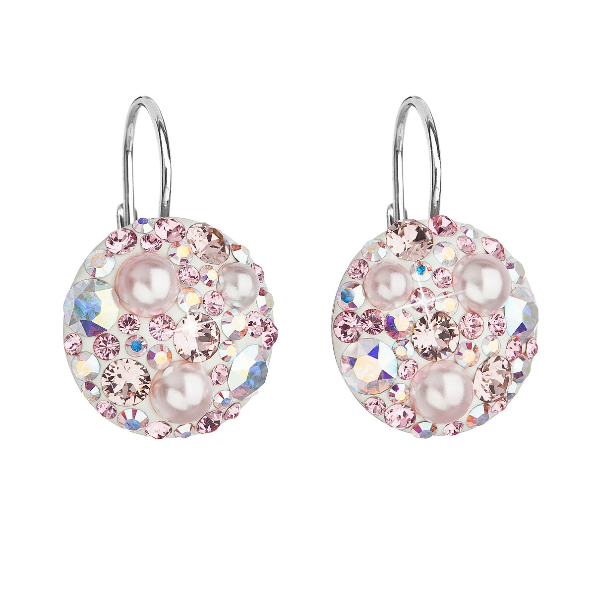 Strieborné závesné náušnice s kryštálmi Crystals from Swarovski ®, Rose AB