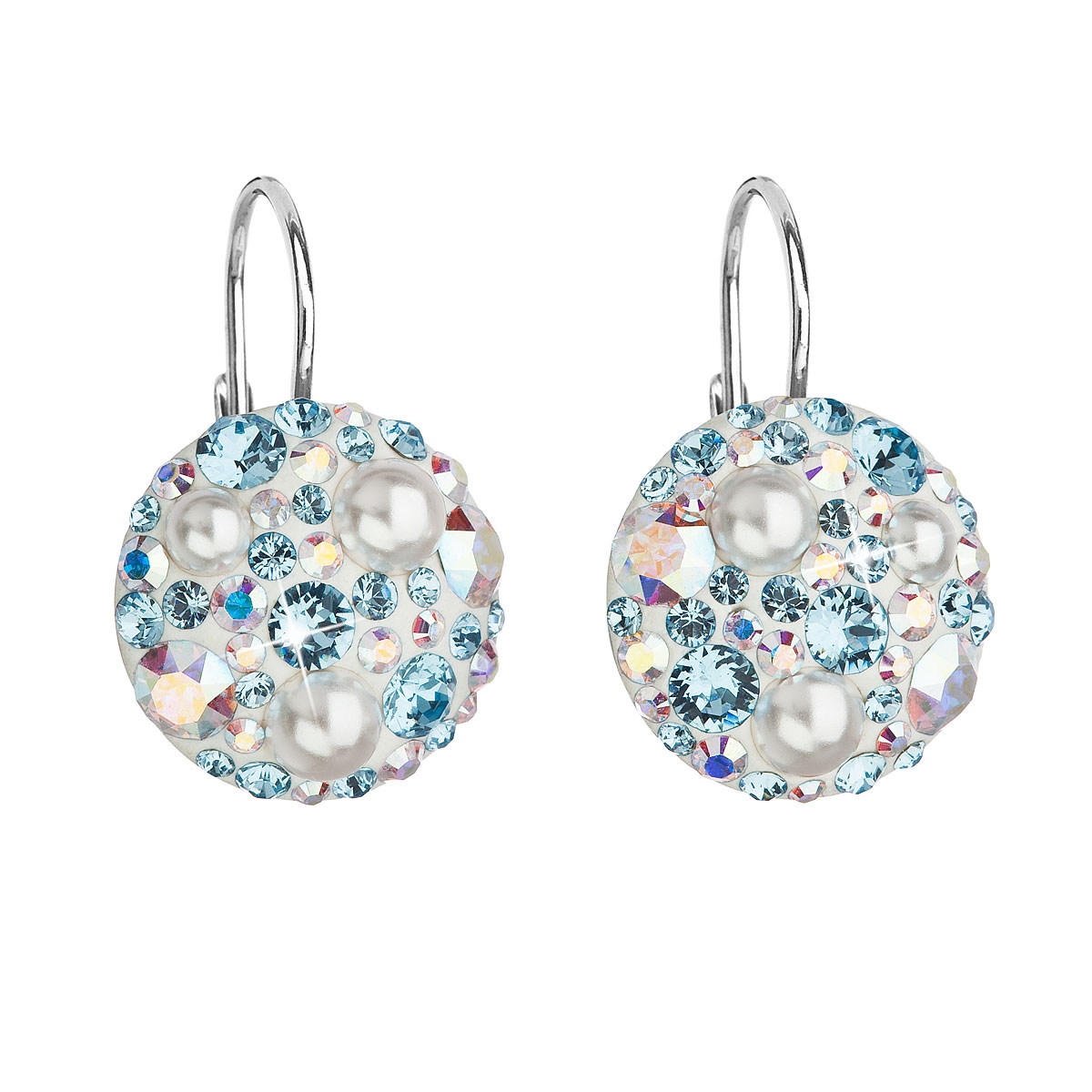 Strieborné závesné náušnice s kryštálmi Crystals from Swarovski ®, Aquamarine AB