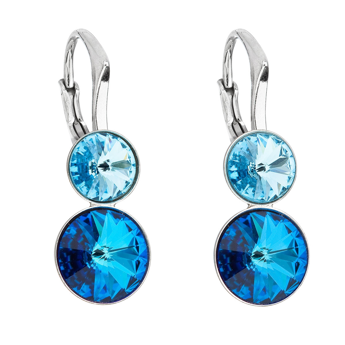 Dvojité strieborné náušnice s kameňmi Crystals from Swarovski ® Bermuda Blue