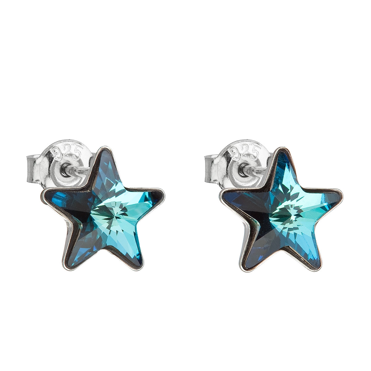 Strieborné náušnice hviezdy s kameňmi Crystals from Swarovski ® Bermuda Blue