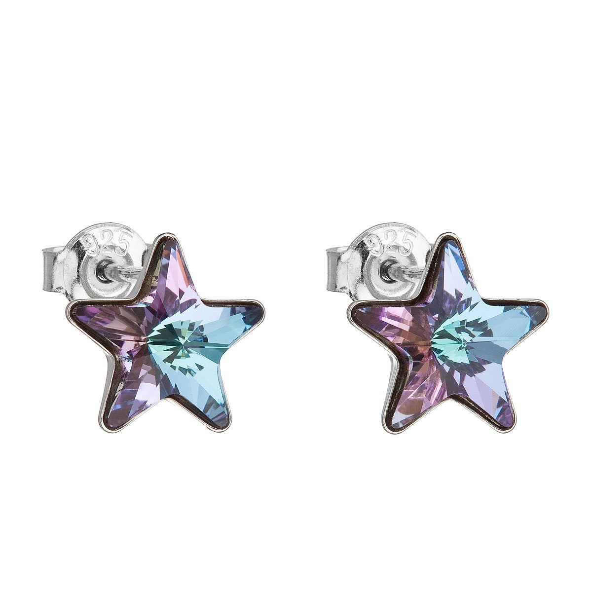 Strieborné náušnice hviezdy s kameňmi Crystals from Swarovski ® Vitrail Light
