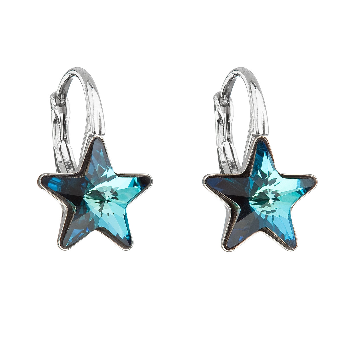 Strieborné náušnice hviezdičky Crystals from Swarovski ®, Bermuda Blue