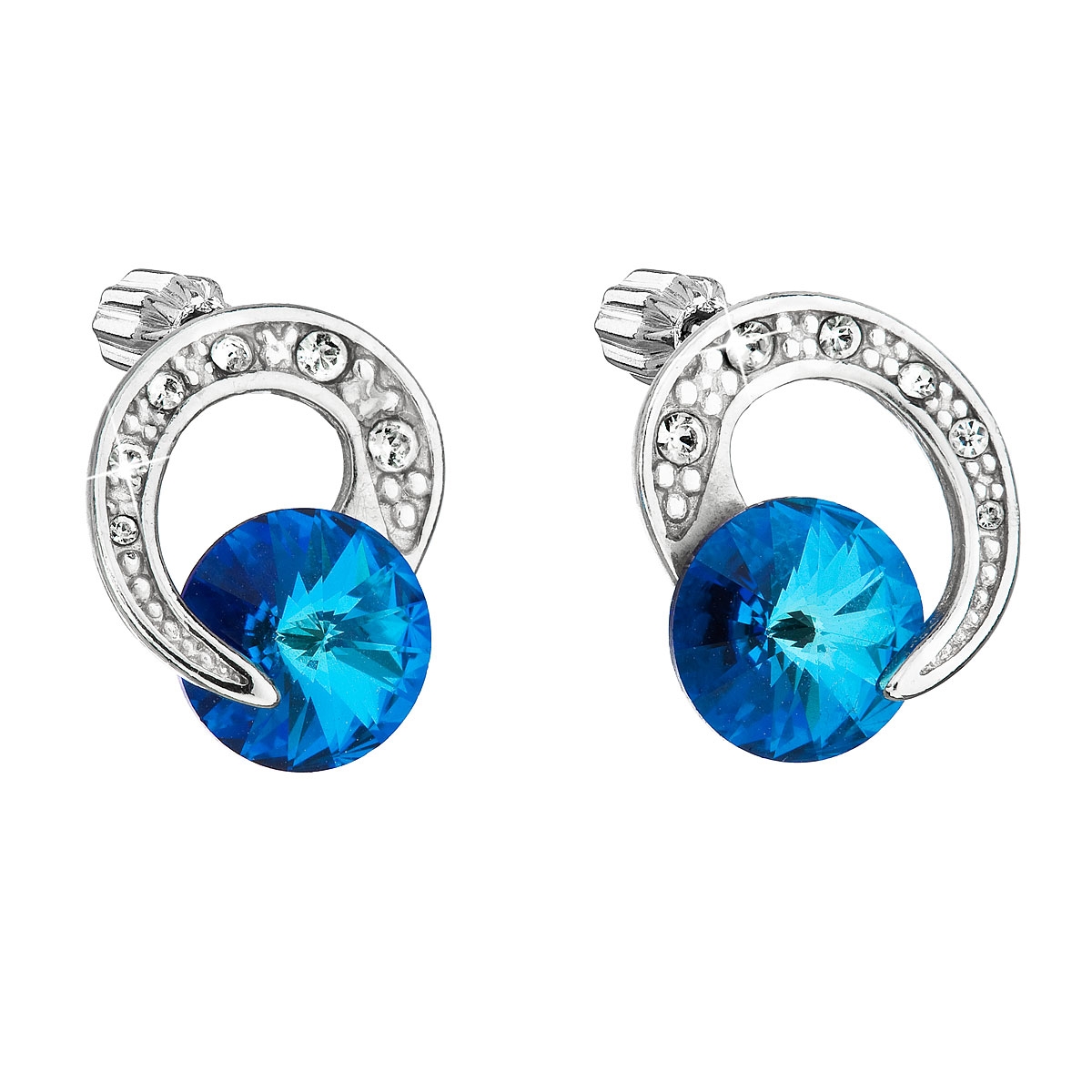 Strieborné náušnice s kamienkami Crystals from Swarovski ® Bermuda Blue