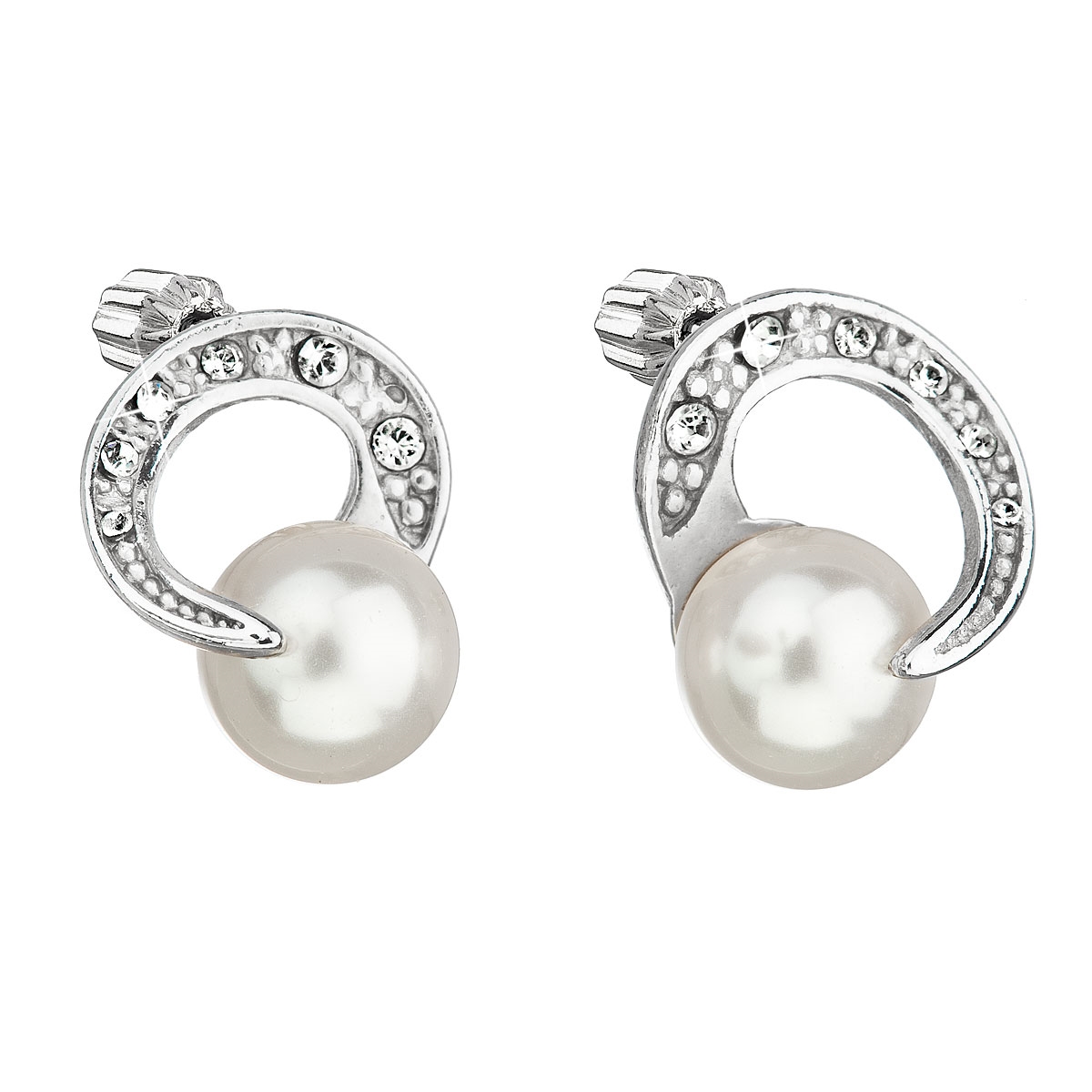 Strieborné náušnice s perlami a kamienkami Crystals from Swarovski ® White