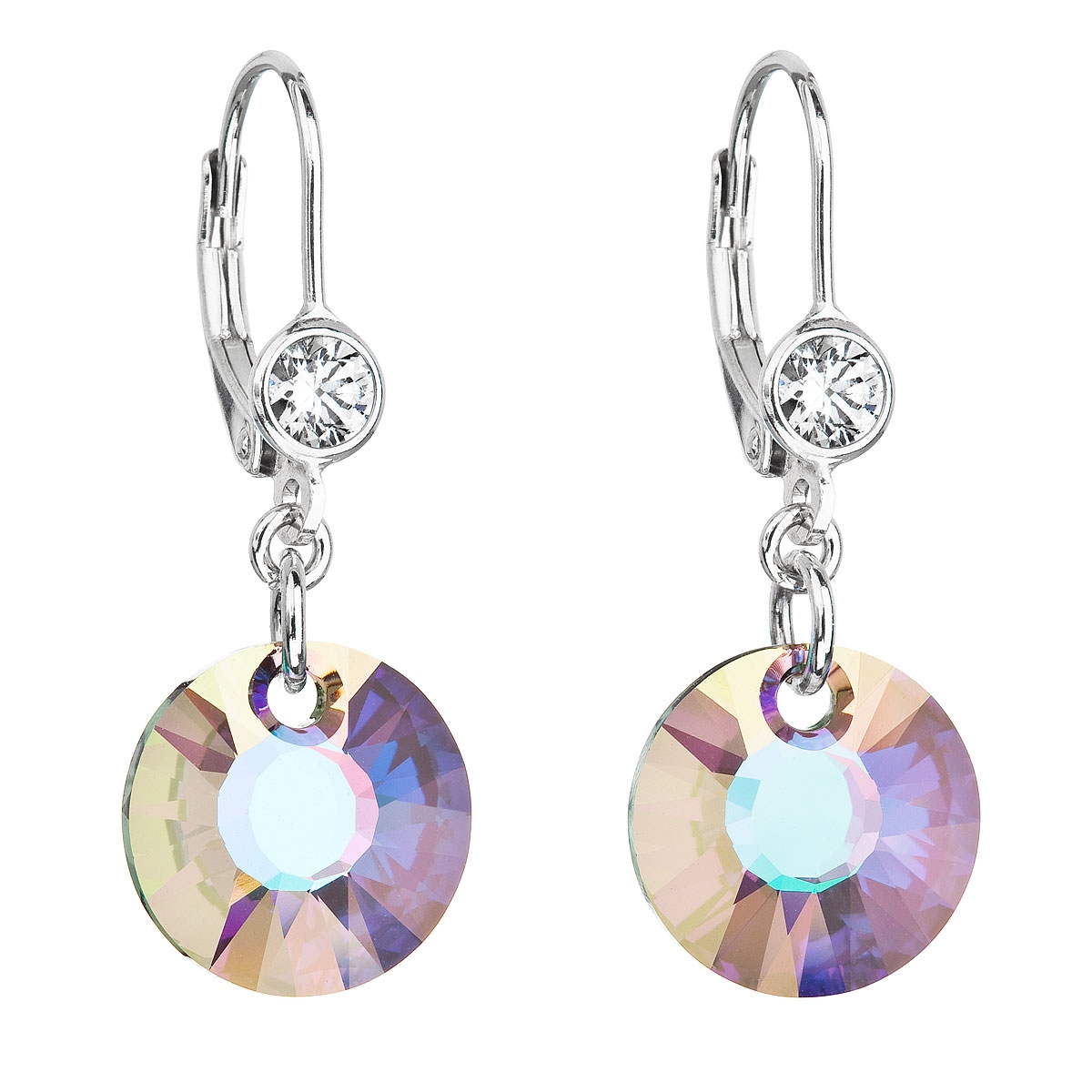 Strieborné náušnice visiace s kamienkami Crystals from Swarovski ® Paradise Shine