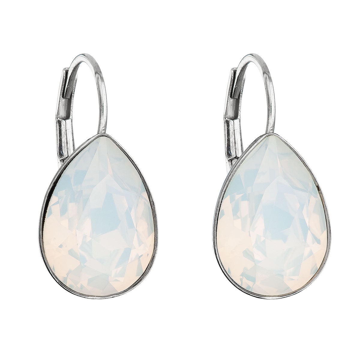 Strieborné náušnice s kvapky s kameňmi Crystals from Swarovski ® White Opal