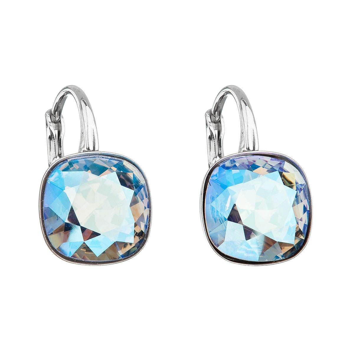 Strieborné náušnice štvorec s kameňmi Crystals from Swarovski ® Sapphire Shimmer