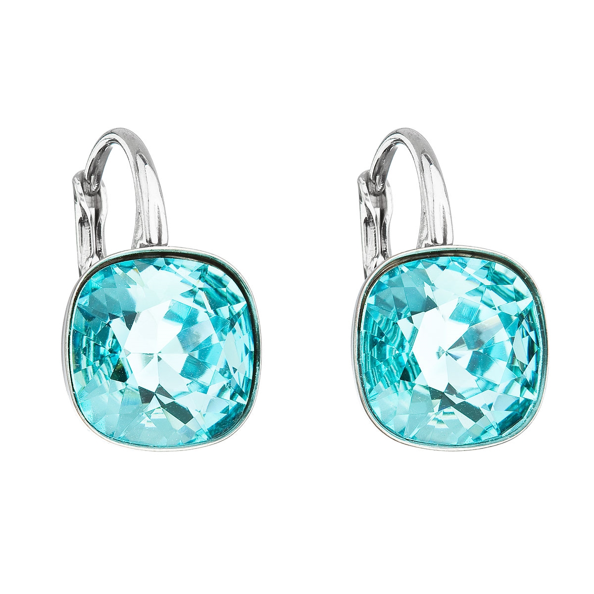 Strieborné náušnice štvorec s kameňmi Crystals from Swarovski ® Light Turquoise