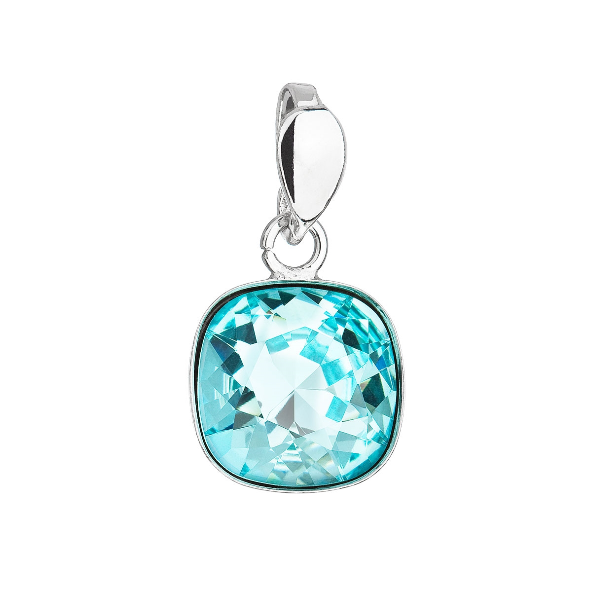 Strieborný prívesok štvorec s kameňom Crystals from Swarovski ® Light Turquoise