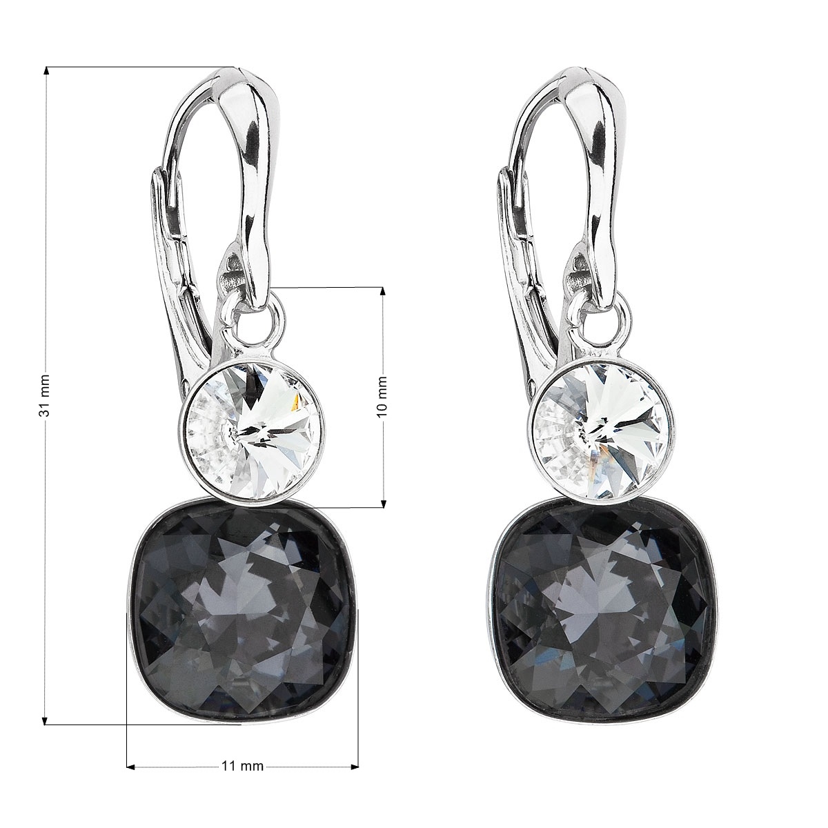 Strieborné náušnice s kameňmi Crystals from Swarovski ® Crystal, Graphite