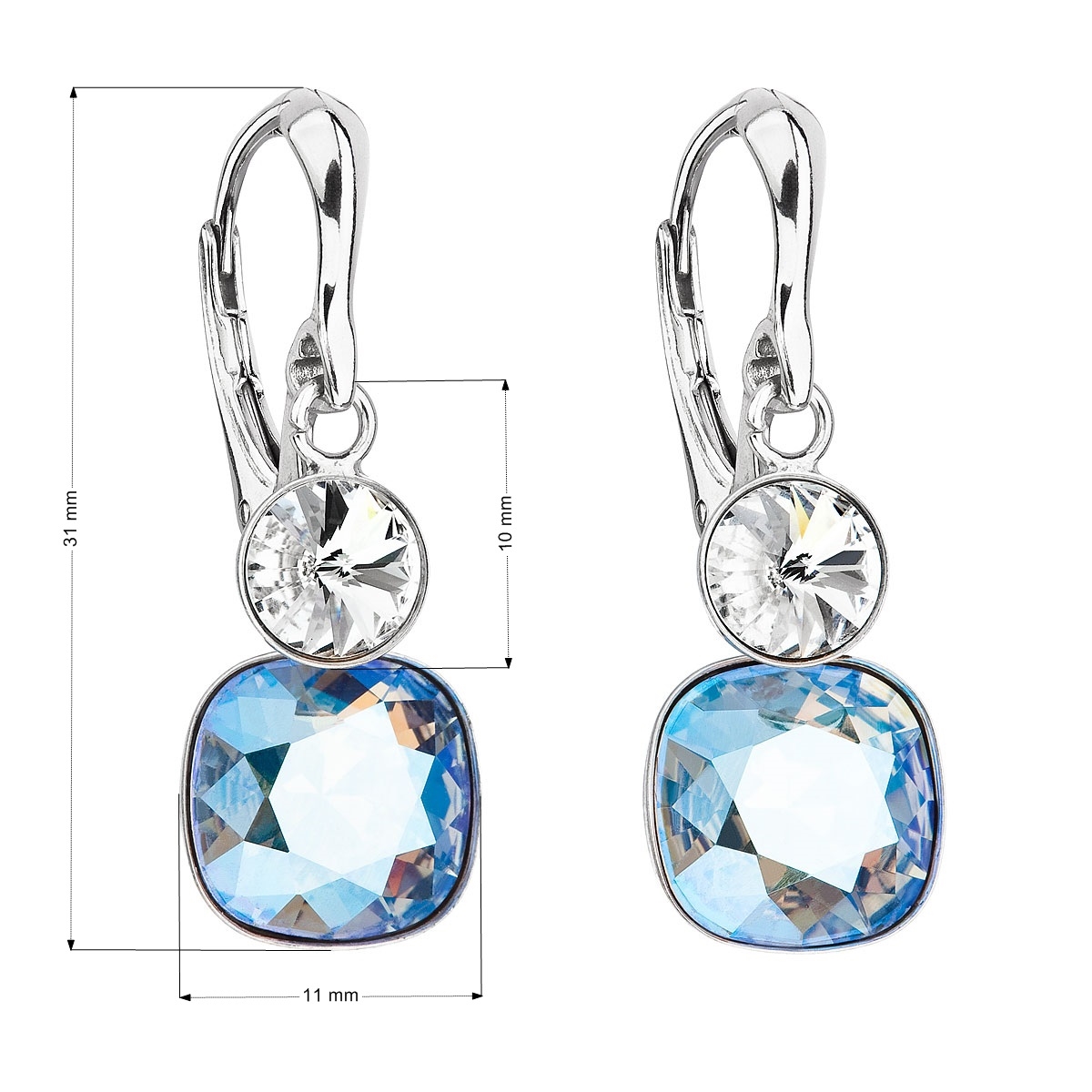 Strieborné náušnice s kameňmi Crystals from Swarovski ® Crystal, Light Sapphire Shimmer