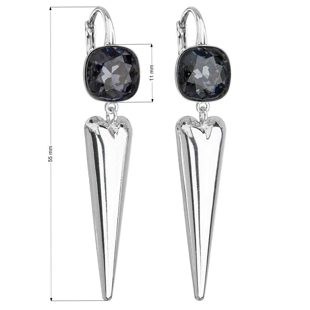 Strieborné náušnice s kameňmi Crystals from Swarovski ® Graphite