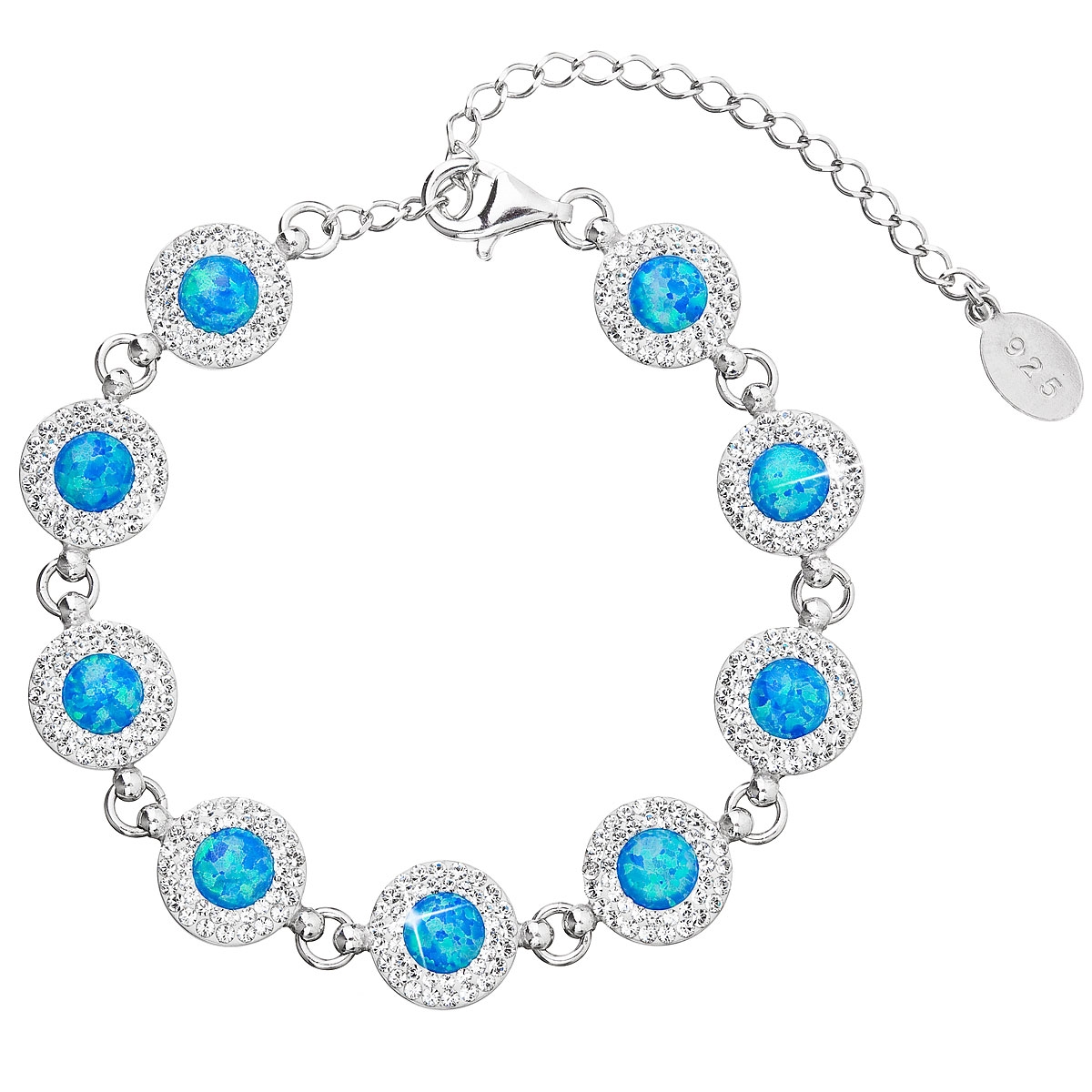 Strieborný náramok s kryštálmi Crystals from Swarovski ® a modrými opálmi
