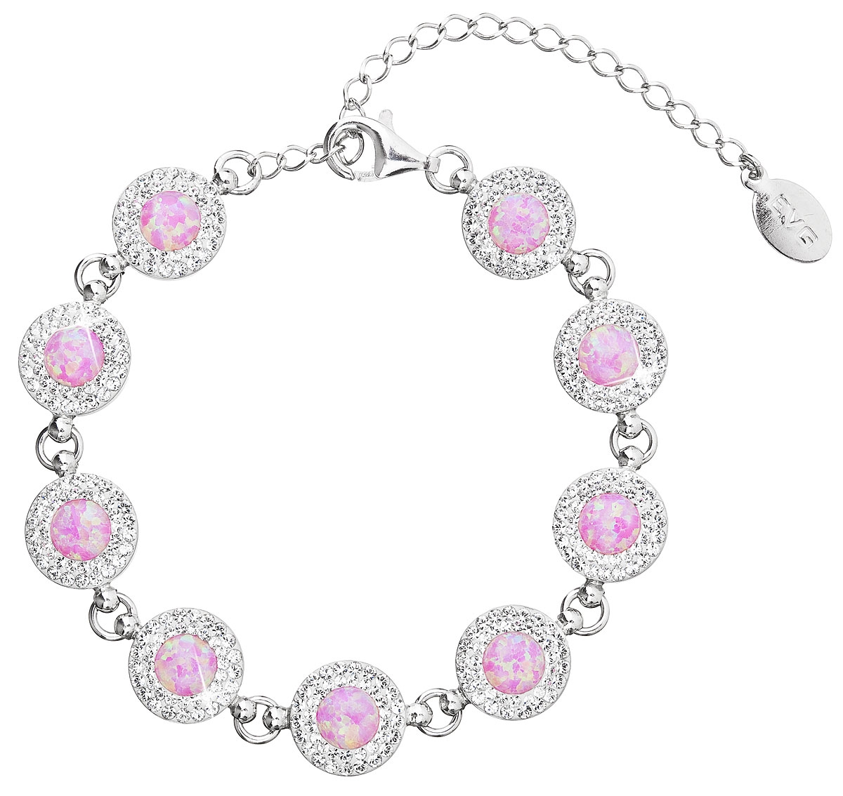 Strieborný náramok s kryštálmi Crystals from Swarovski ® a ružovými opálmi