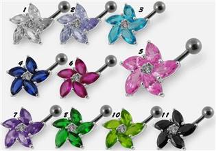 Šperky4U Stříbrný piercing do pupíku - kytička - BP01159-P