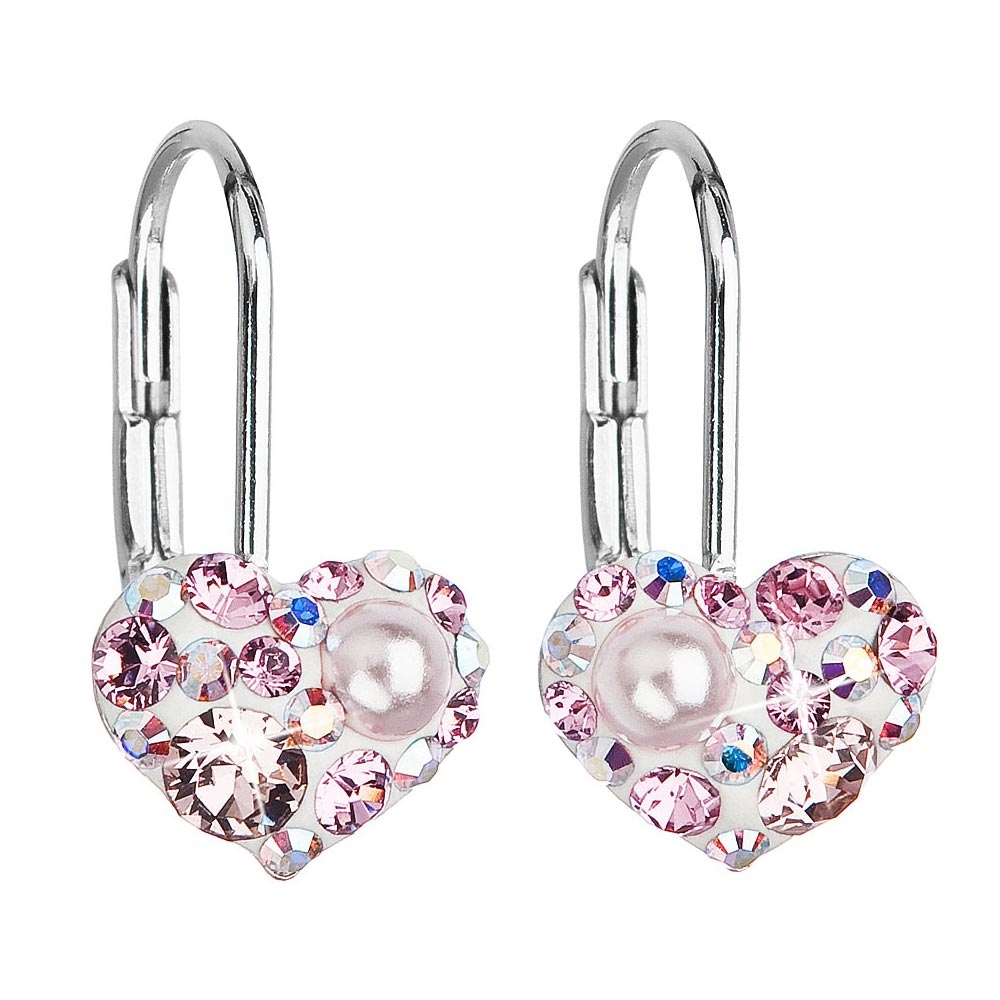 Dívčí stříbrné náušnice srdíčka s krystaly Crystals from Swarovski®, ROSE AB EG2003-ROAB
