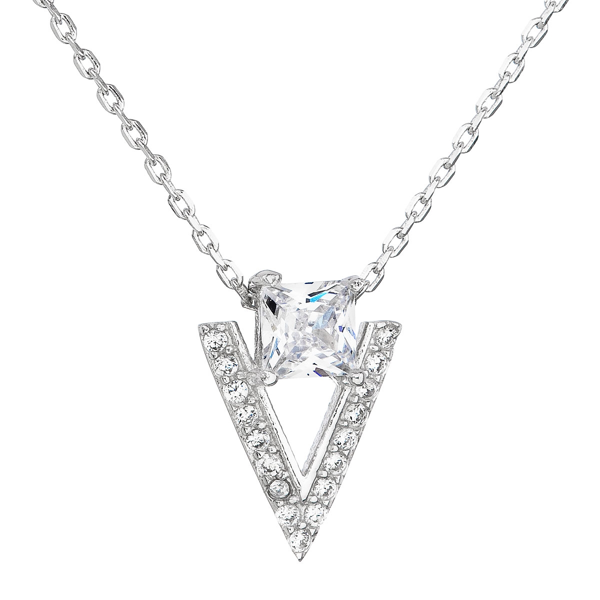 Stříbrný náhrdelník se zirkonem bílý trojúhelník EG4069