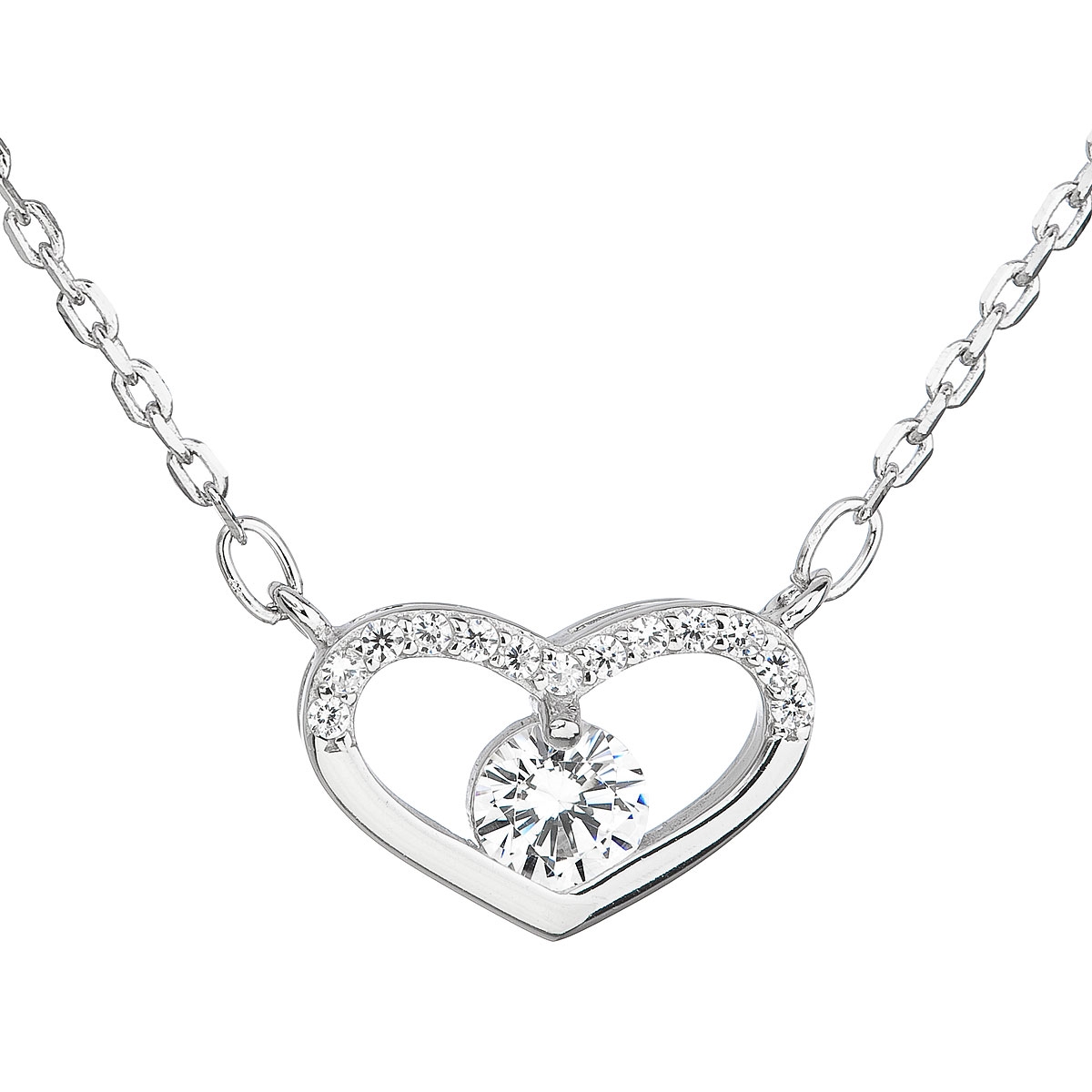 Stříbrný náhrdelník se zirkonem bílé srdce EG4061