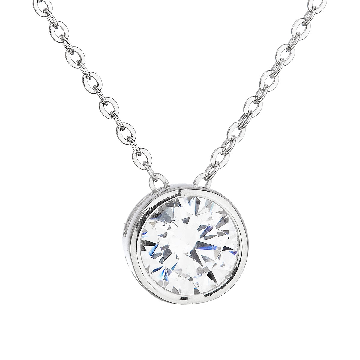Stříbrný náhrdelník s kulatým čirým zirkonm EG4074