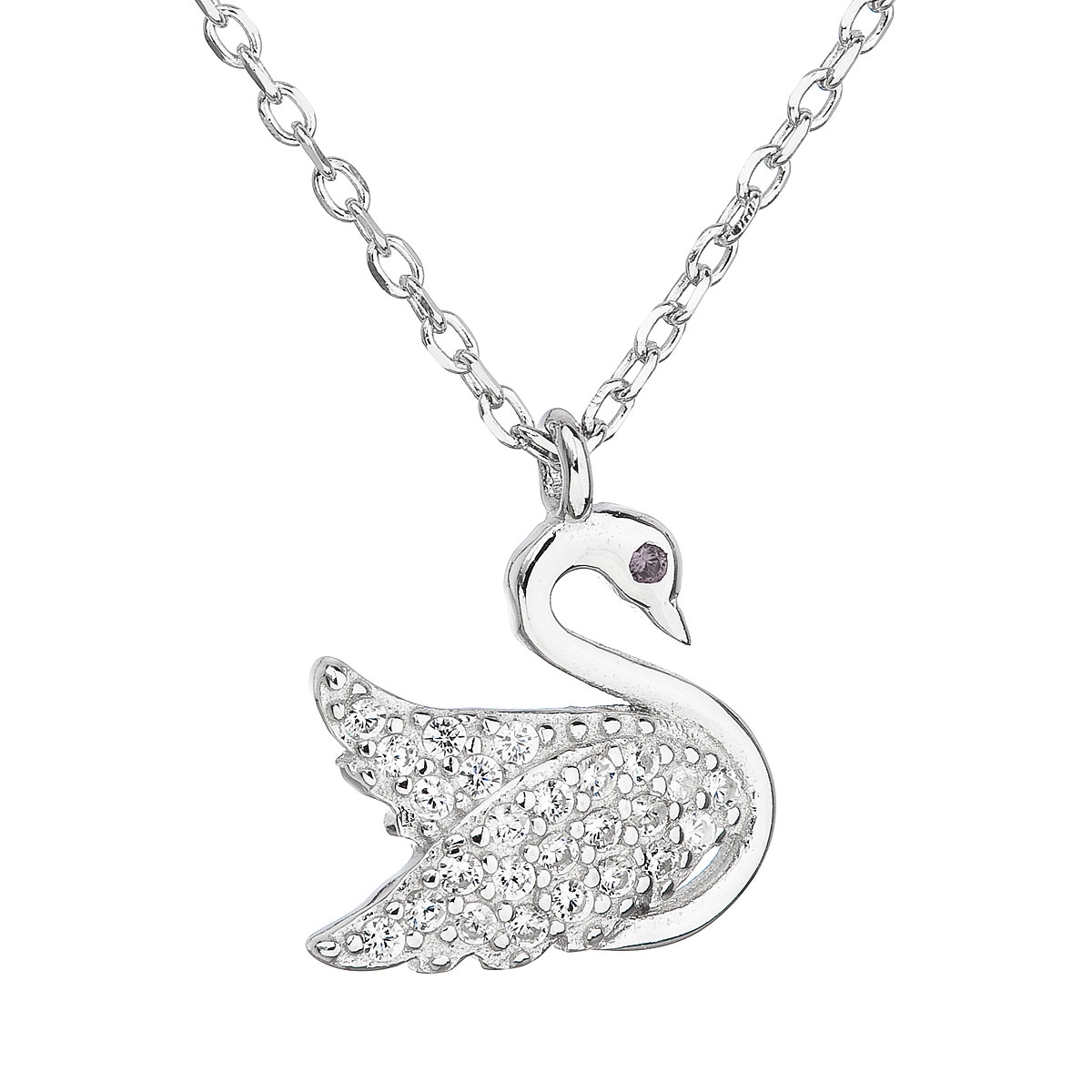 Stříbrný náhrdelník se zirkonem bílá labuť EG4059