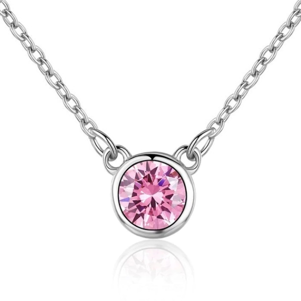 Stříbrný náhrdelník s kulatým růžovým kamenem NB-2087-P