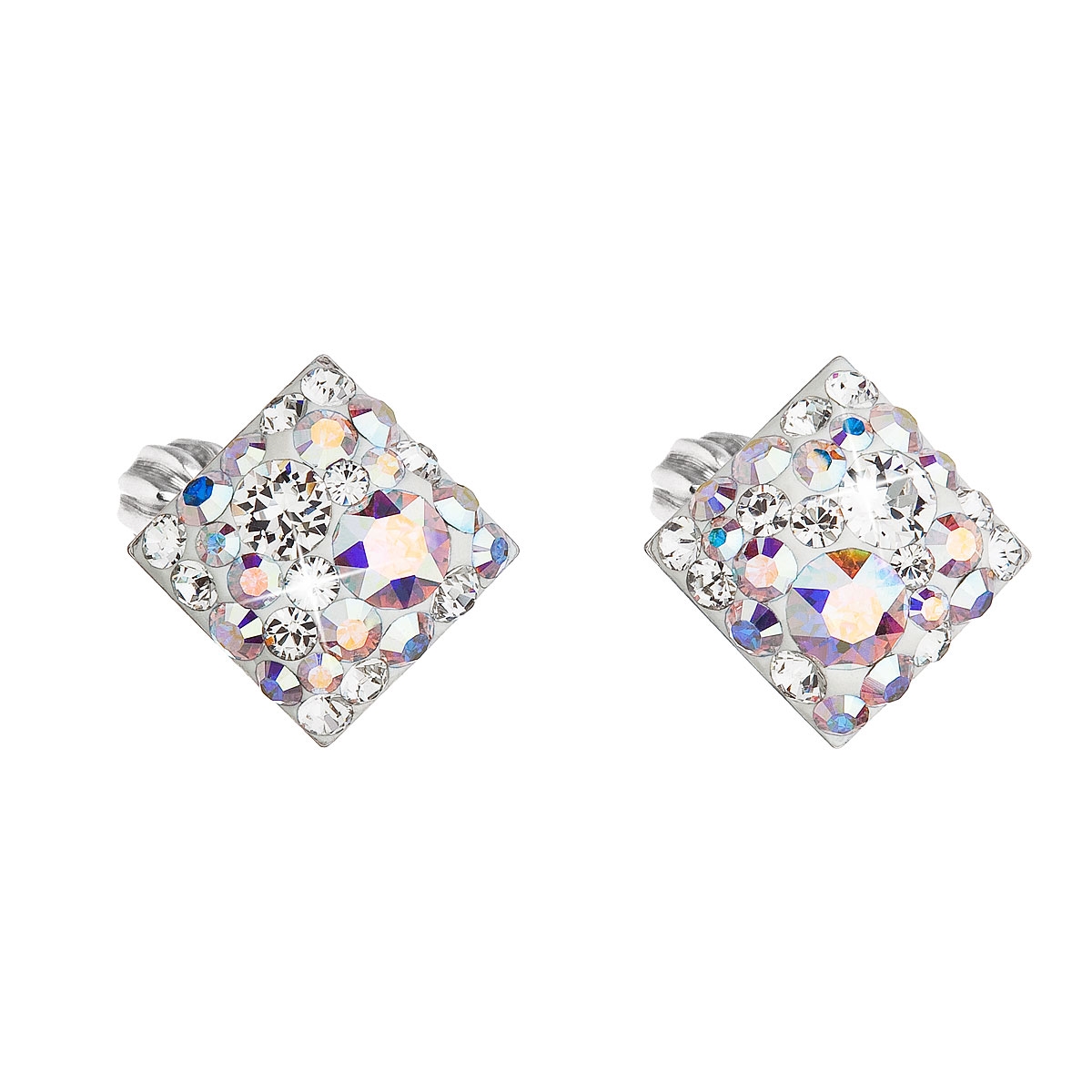 Stříbrné náušnice pecka s krystaly Swarovski ab efekt kosočtverec 31169.2 EG2006-AB