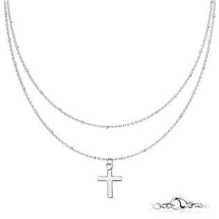 OPD0220-ST Dvojitý ocelový náhrdelník s křížkem