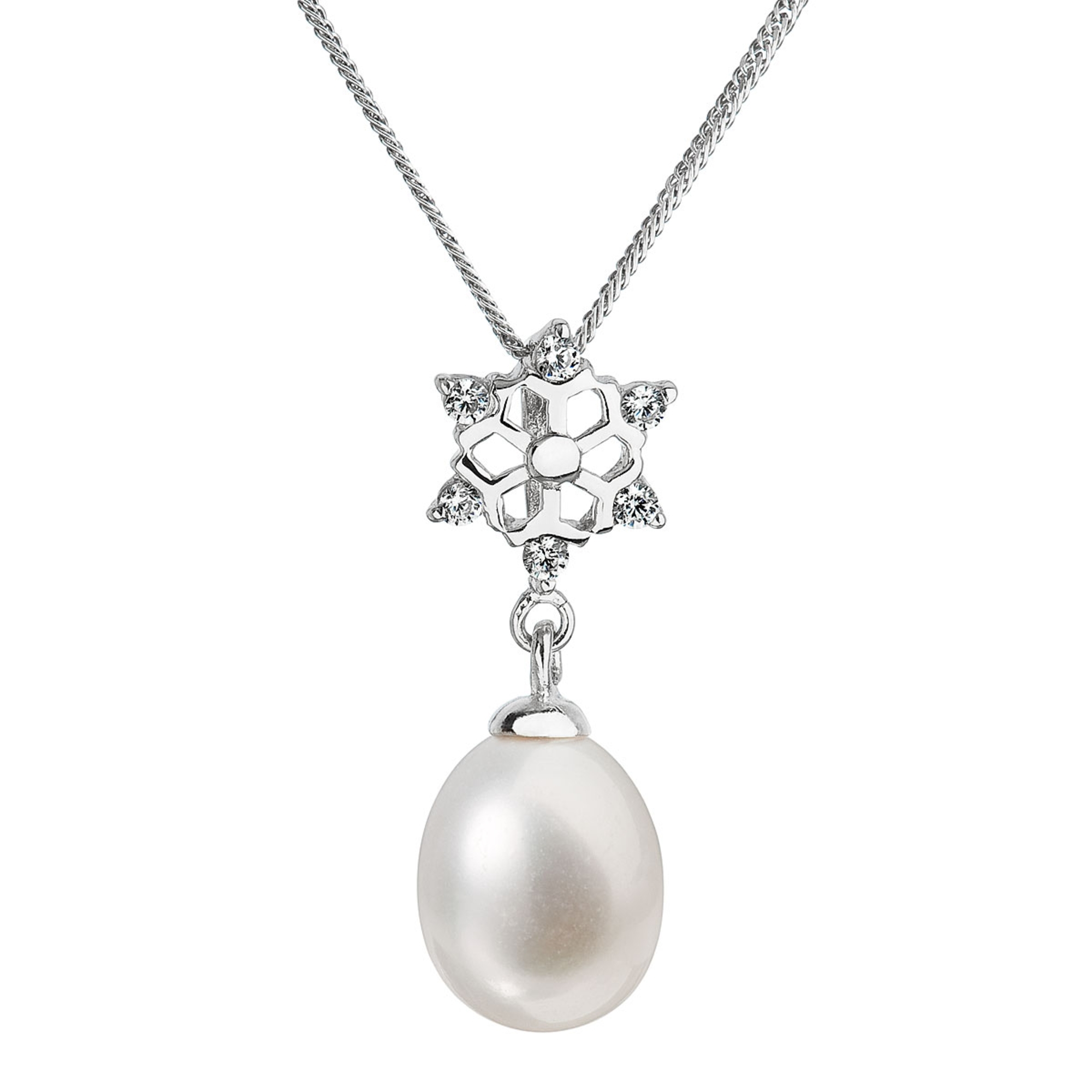Stříbrný náhrdelník s přívěškem a říční perlou EG4200