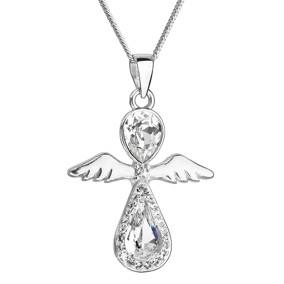 Stříbrný náhrdelník anděl se Swarovski krystaly bílý EG4250