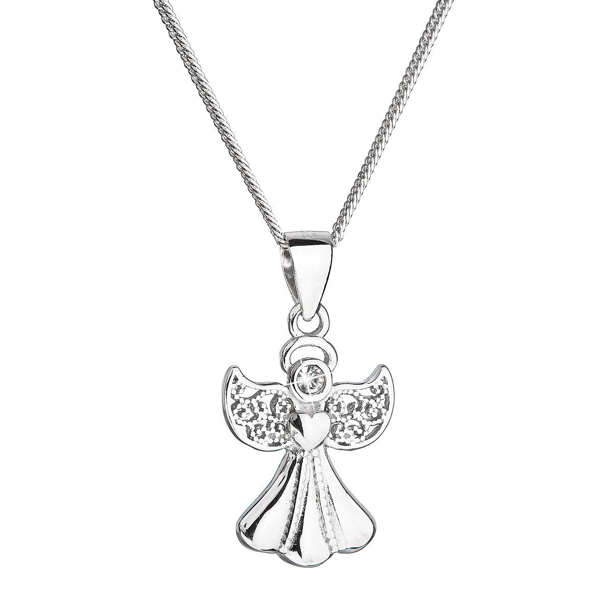 Stříbrný náhrdelník anděl se Swarovski krystaly bílý EG4252