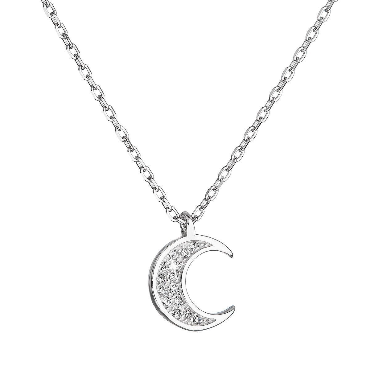 Stříbrný náhrdelník se zirkony bílý půlměsíc EG4255